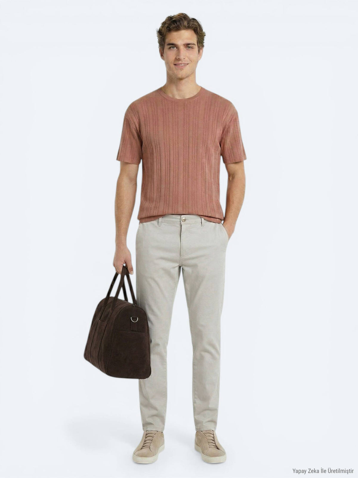 Dunkelrosé gestreiftes 100% Baumwoll-T-Shirt