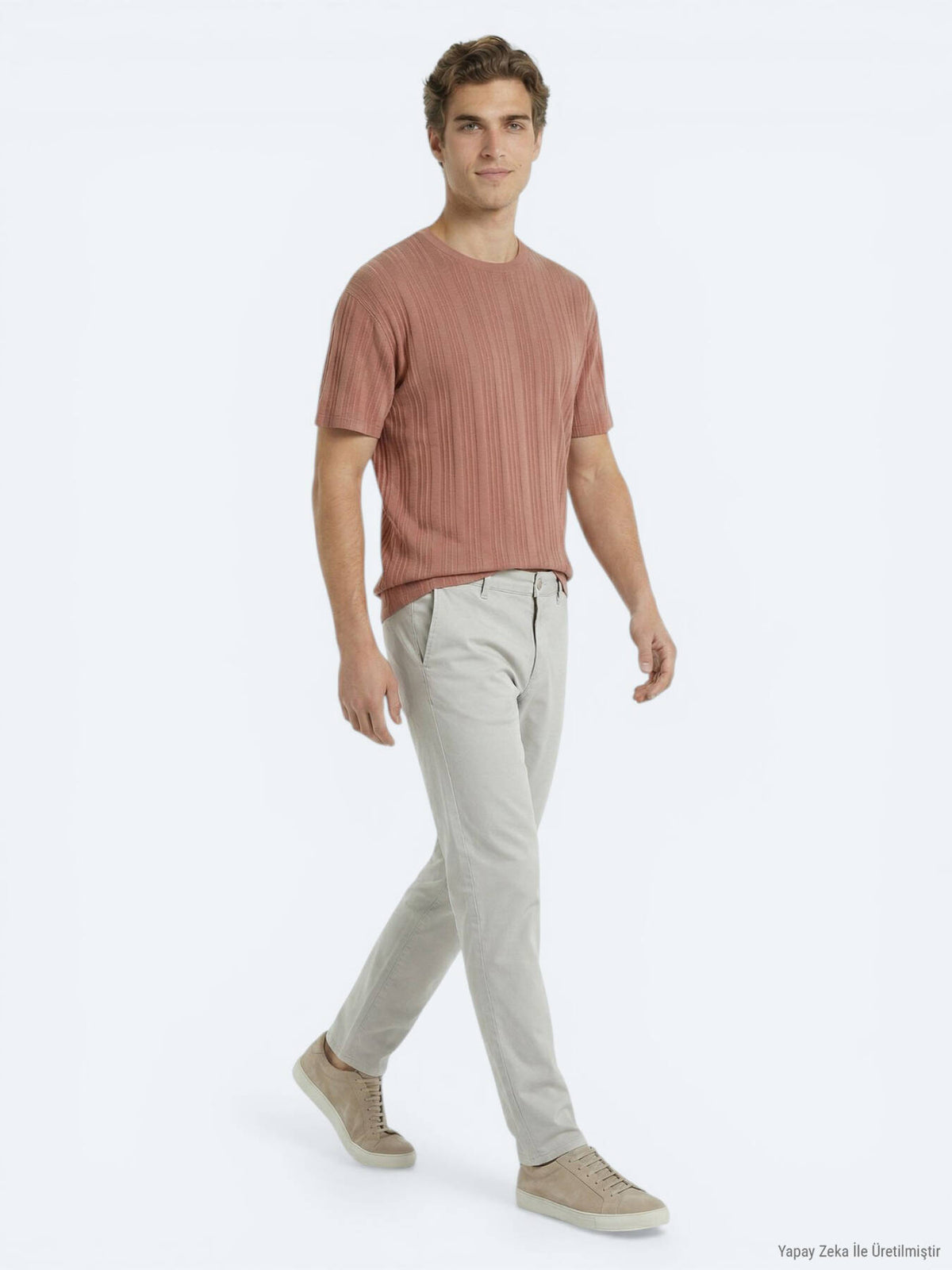 Dunkelrosé gestreiftes 100% Baumwoll-T-Shirt