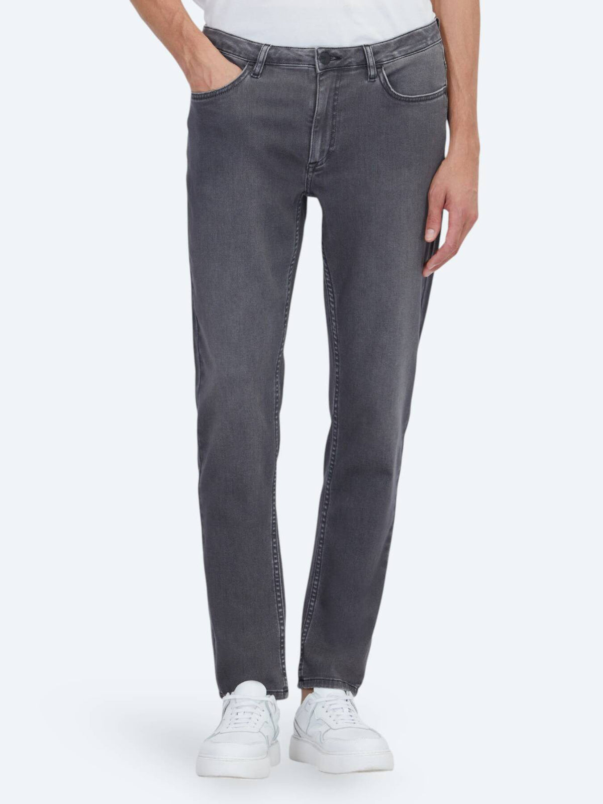 Dunkelgraue Velours Slim Fit Jeans