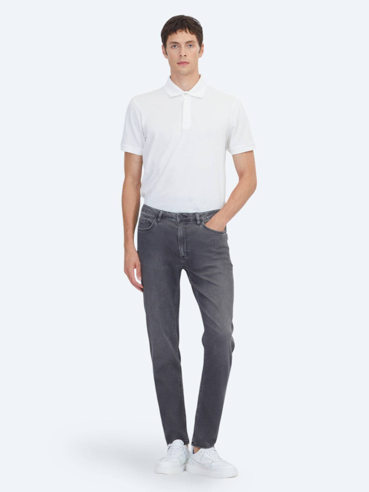 Dunkelgraue Velours Slim Fit Jeans