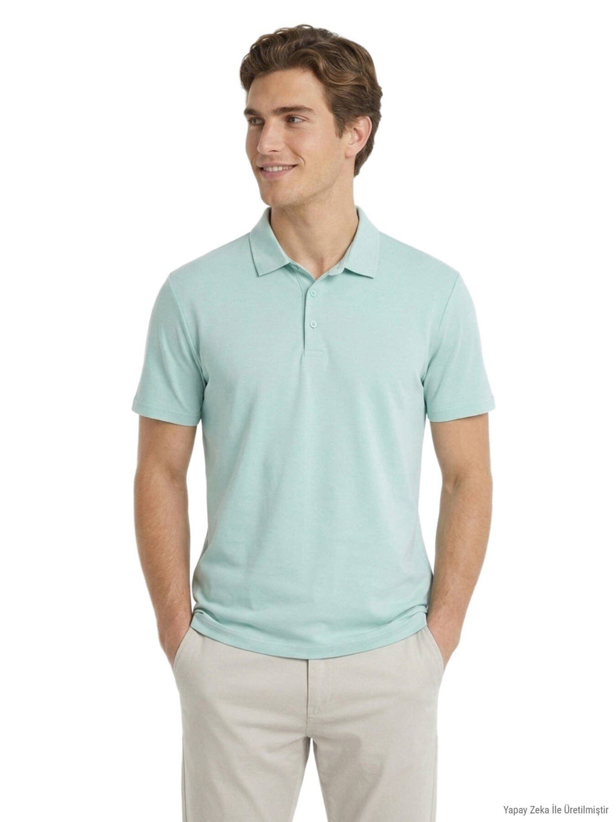 Mintfarbenes Polo-Shirt mit Stehkragen