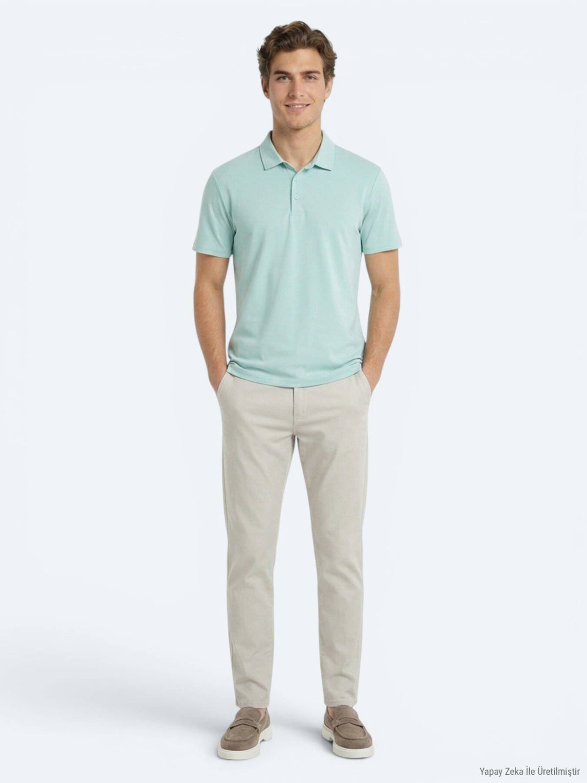 Mintfarbenes Polo-Shirt mit Stehkragen
