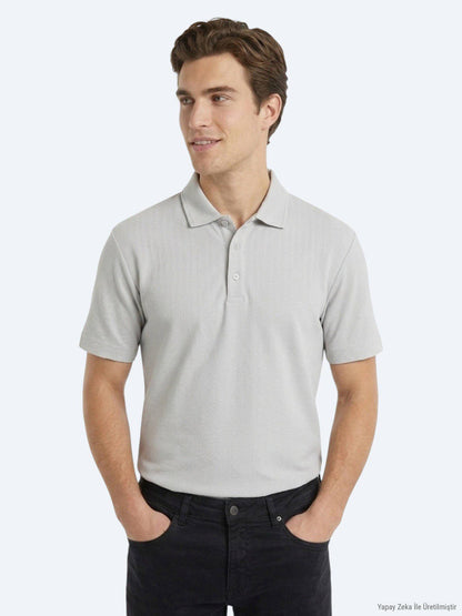 Grau Gestreiftes 100% Baumwoll T-Shirt