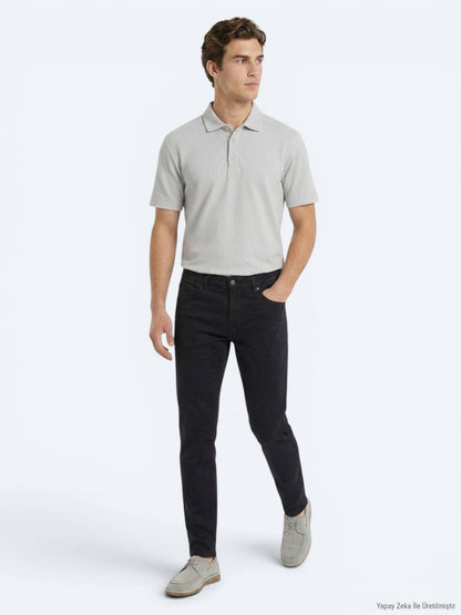 Grau Gestreiftes 100% Baumwoll T-Shirt
