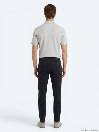 Grau Gestreiftes 100% Baumwoll T-Shirt