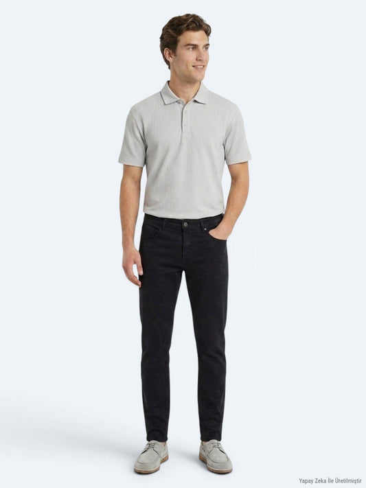 Grau Gestreiftes 100% Baumwoll T-Shirt