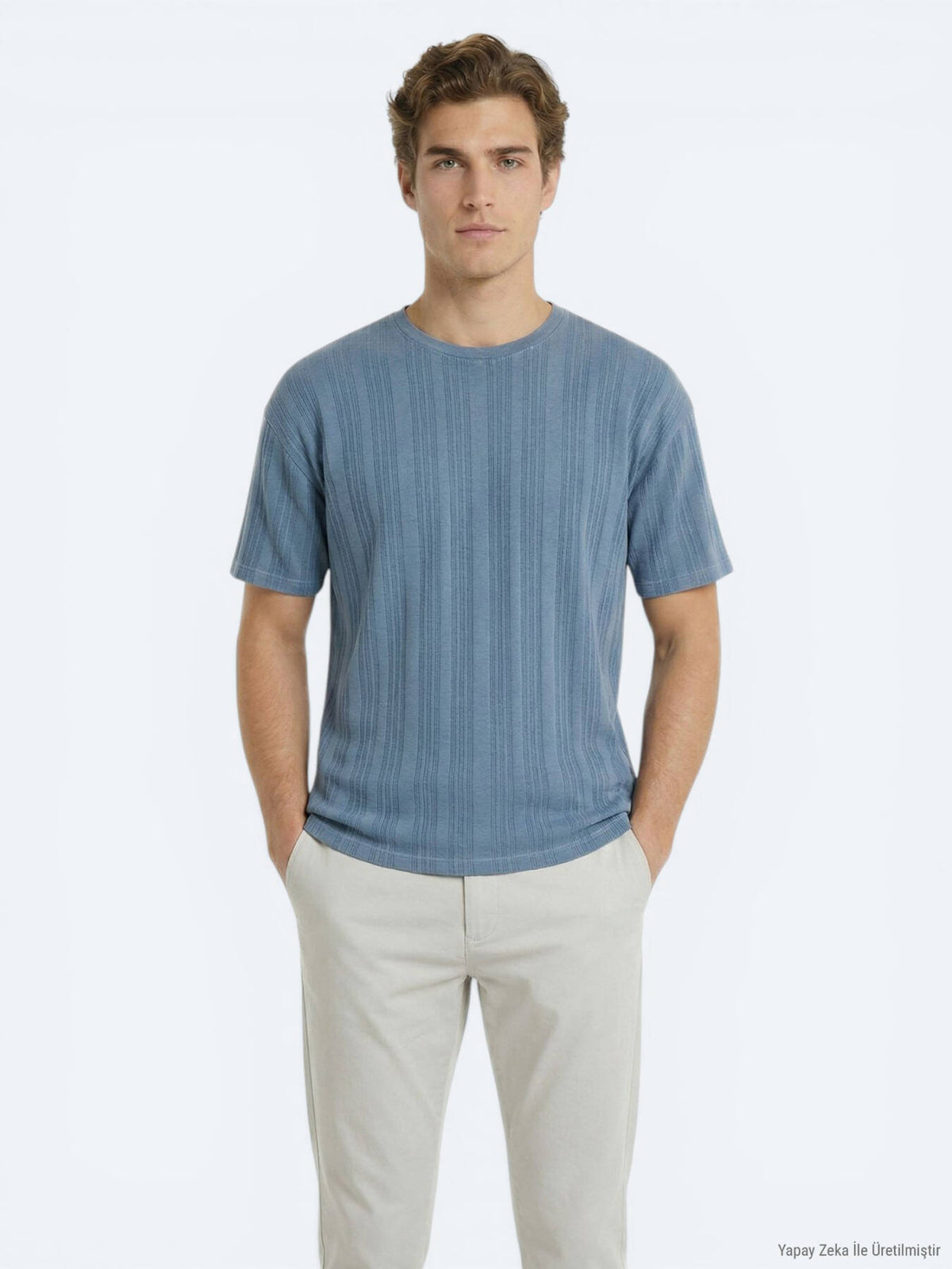 Blau Gestreiftes 100% Baumwoll T-Shirt