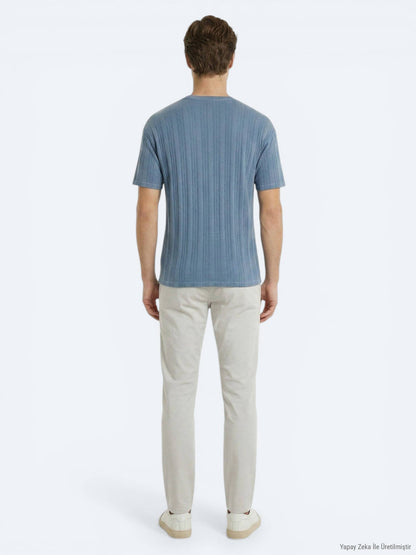 Blau Gestreiftes 100% Baumwoll T-Shirt