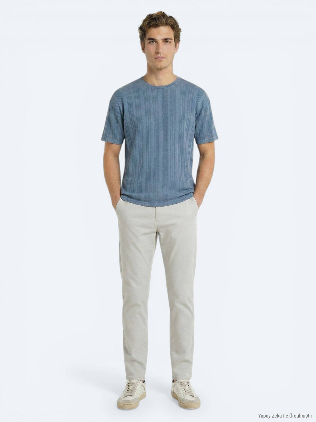 Blau Gestreiftes 100% Baumwoll T-Shirt