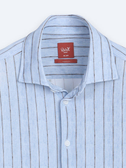 Hellblau Gestreiftes Regular Fit Langarmshirt
