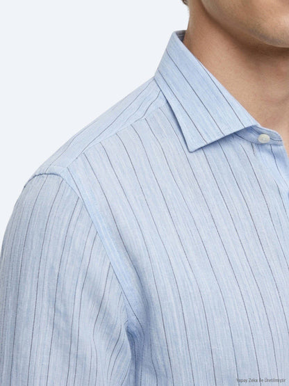 Hellblau Gestreiftes Regular Fit Langarmshirt