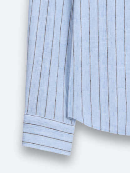 Hellblau Gestreiftes Regular Fit Langarmshirt