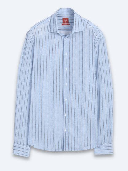Hellblau Gestreiftes Regular Fit Langarmshirt