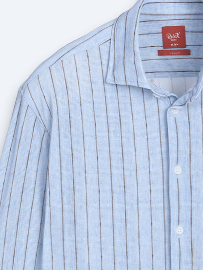 Hellblau Gestreiftes Regular Fit Langarmshirt