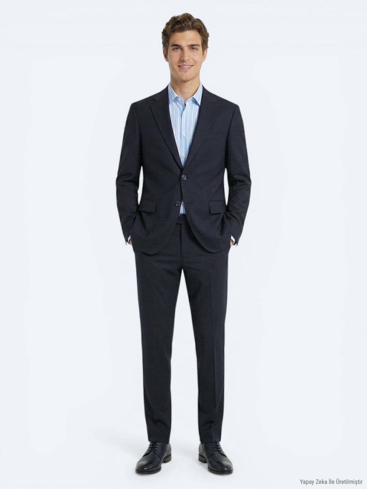 Marineblau Modern Fit 100% Wolle Anzug