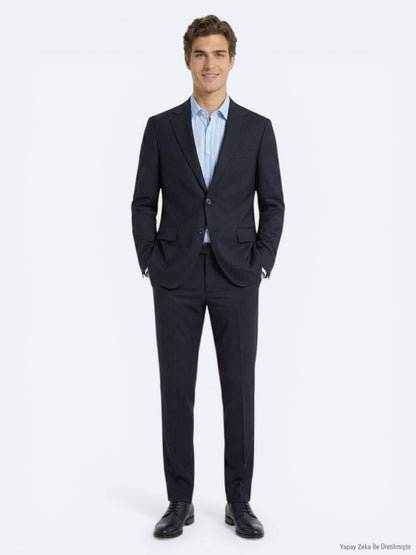 Marineblau Modern Fit 100% Wolle Anzug