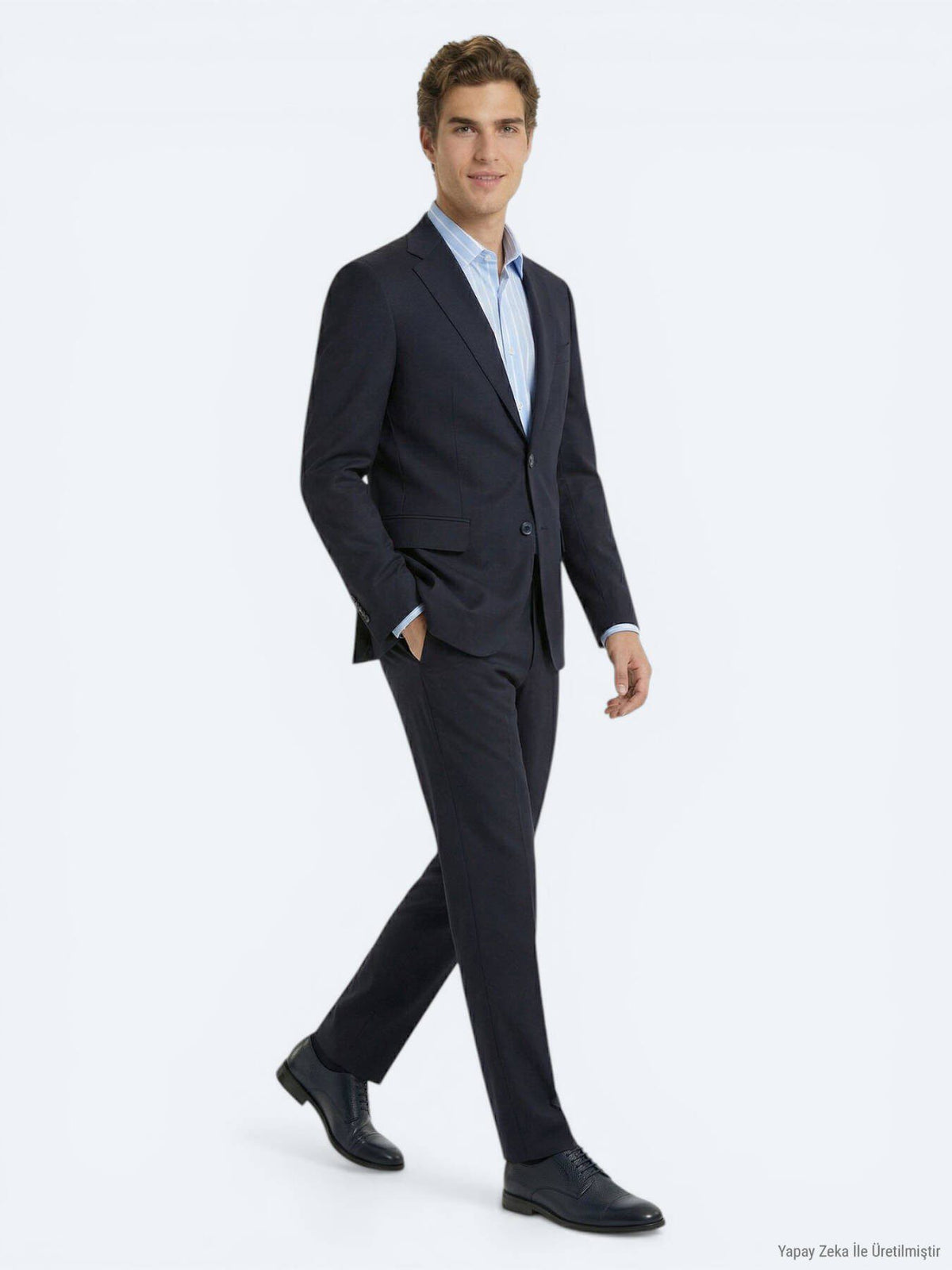 Marineblau Modern Fit 100% Wolle Anzug