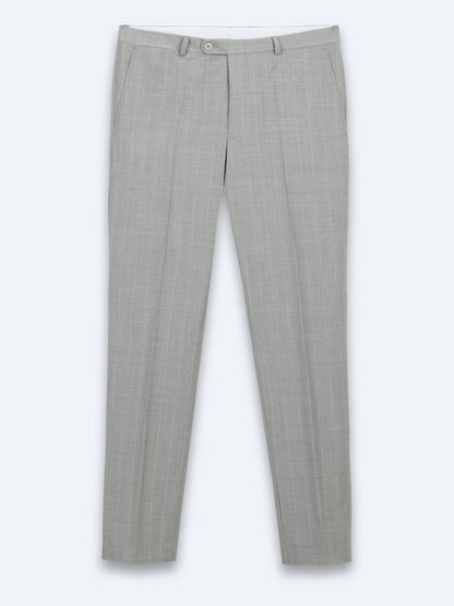 Grau Gestreifter Modern Fit Wollanzug