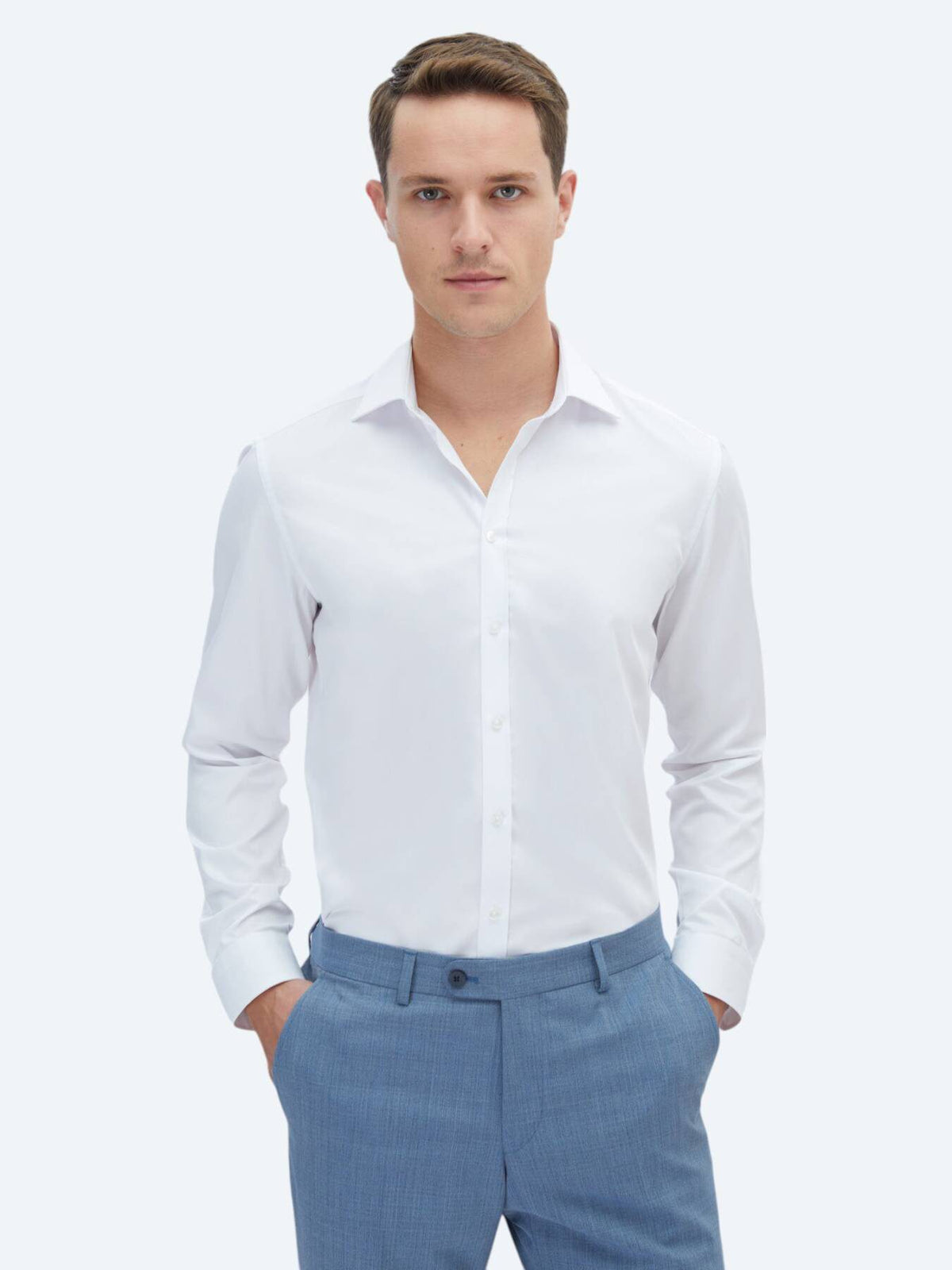 Weißes Klassisches Slim Fit Baumwollhemd