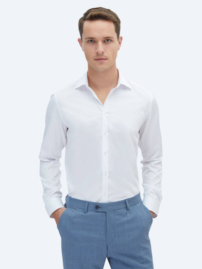 Weißes Klassisches Slim Fit Baumwollhemd