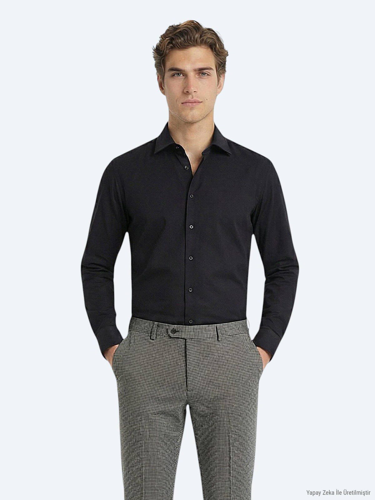 Schwarzes Klassisches Baumwollhemd, Slim Fit