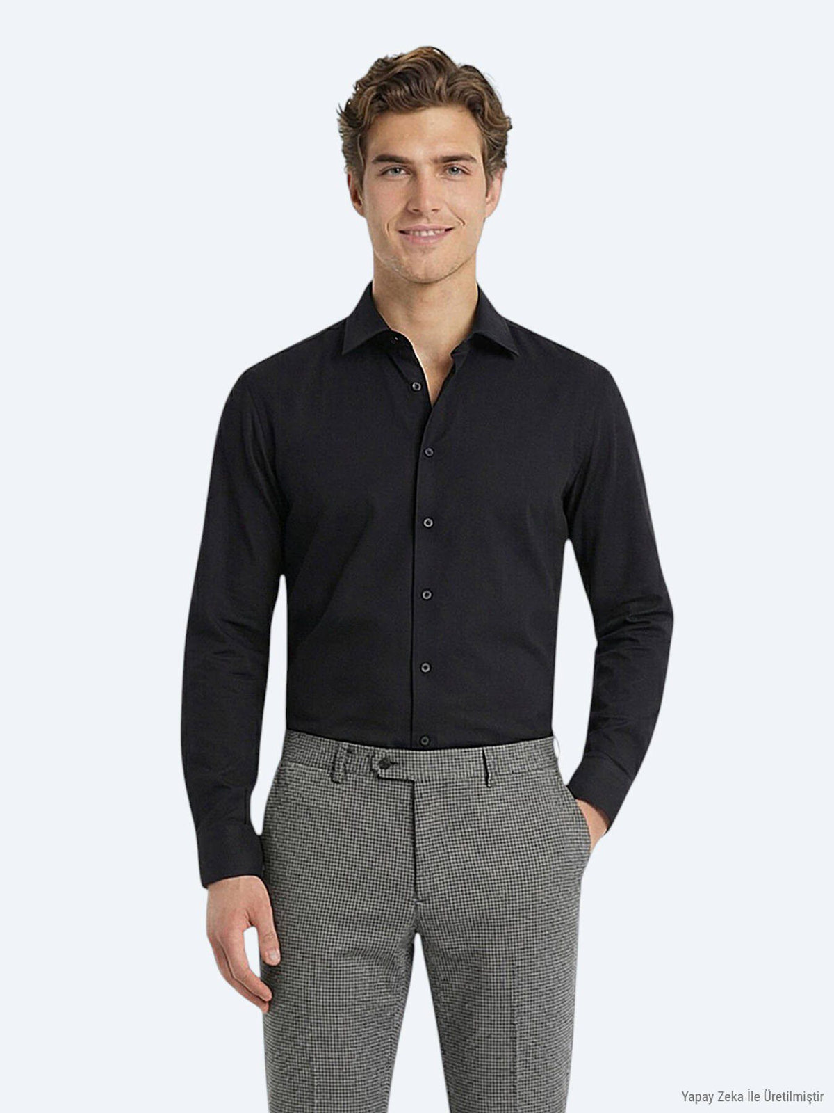 Schwarzes Klassisches Baumwollhemd, Slim Fit