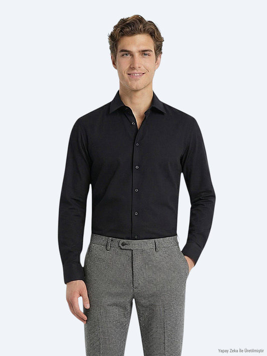 Schwarzes Klassisches Baumwollhemd, Slim Fit
