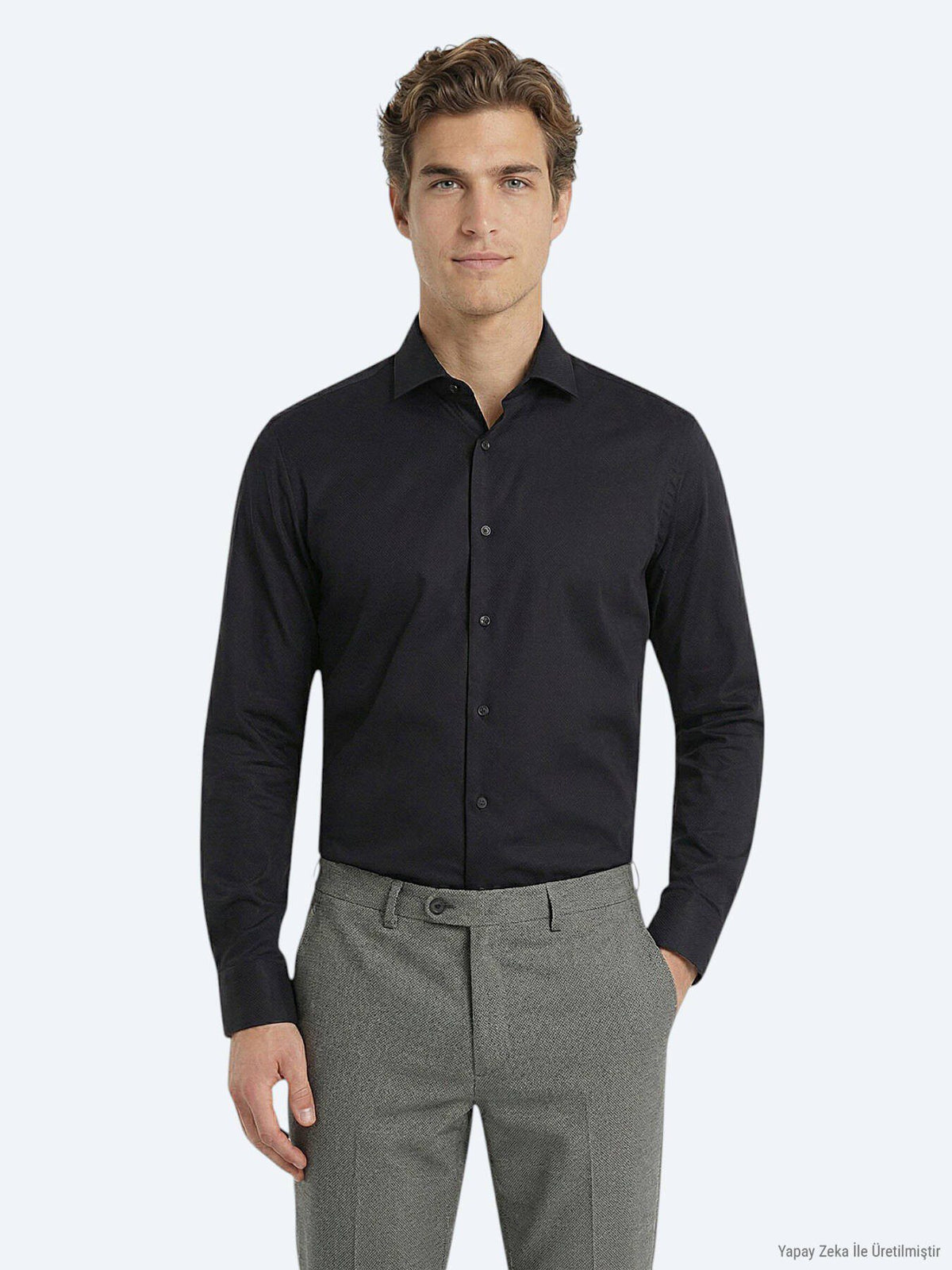 Schwarzes Klassisches Baumwollhemd Regular Fit