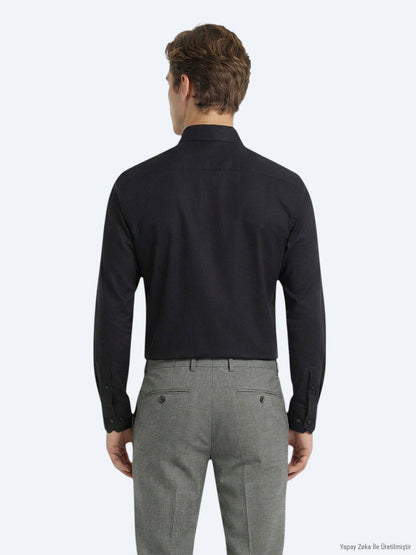 Schwarzes Klassisches Baumwollhemd Regular Fit