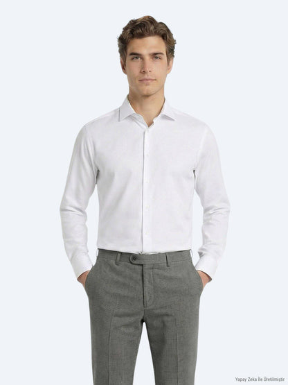 Weißes Klassisches Baumwollhemd, Slim Fit