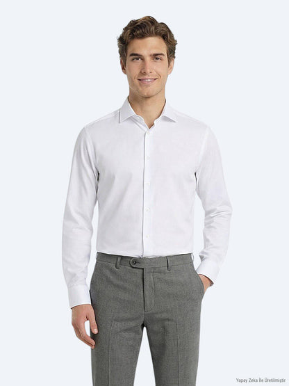 Weißes Klassisches Baumwollhemd, Slim Fit