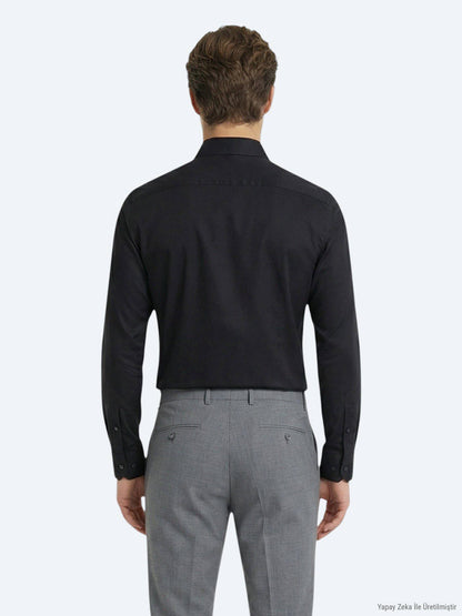 Schwarzes Klassisches Slim Fit Baumwollhemd