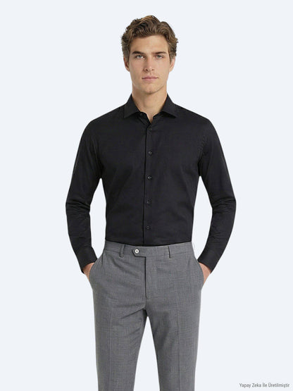 Schwarzes Klassisches Slim Fit Baumwollhemd