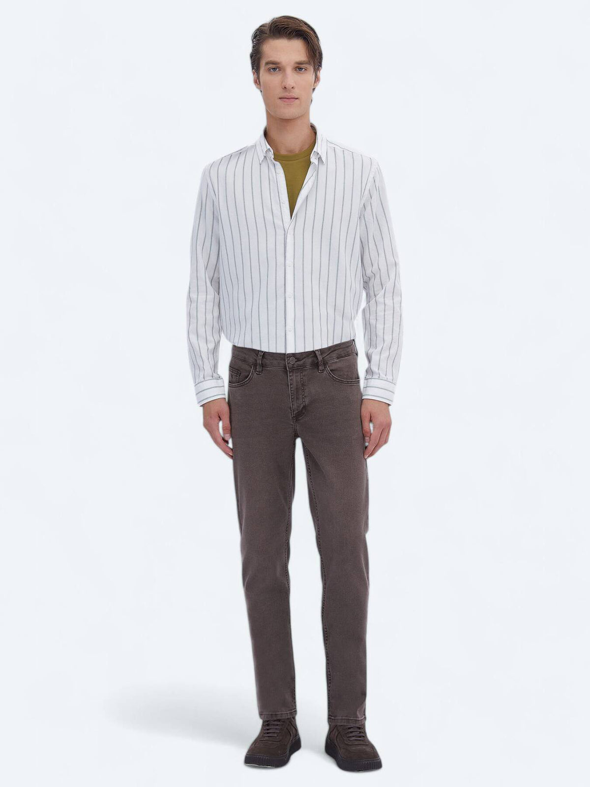 Braune Velours Slim Fit Jeanshose