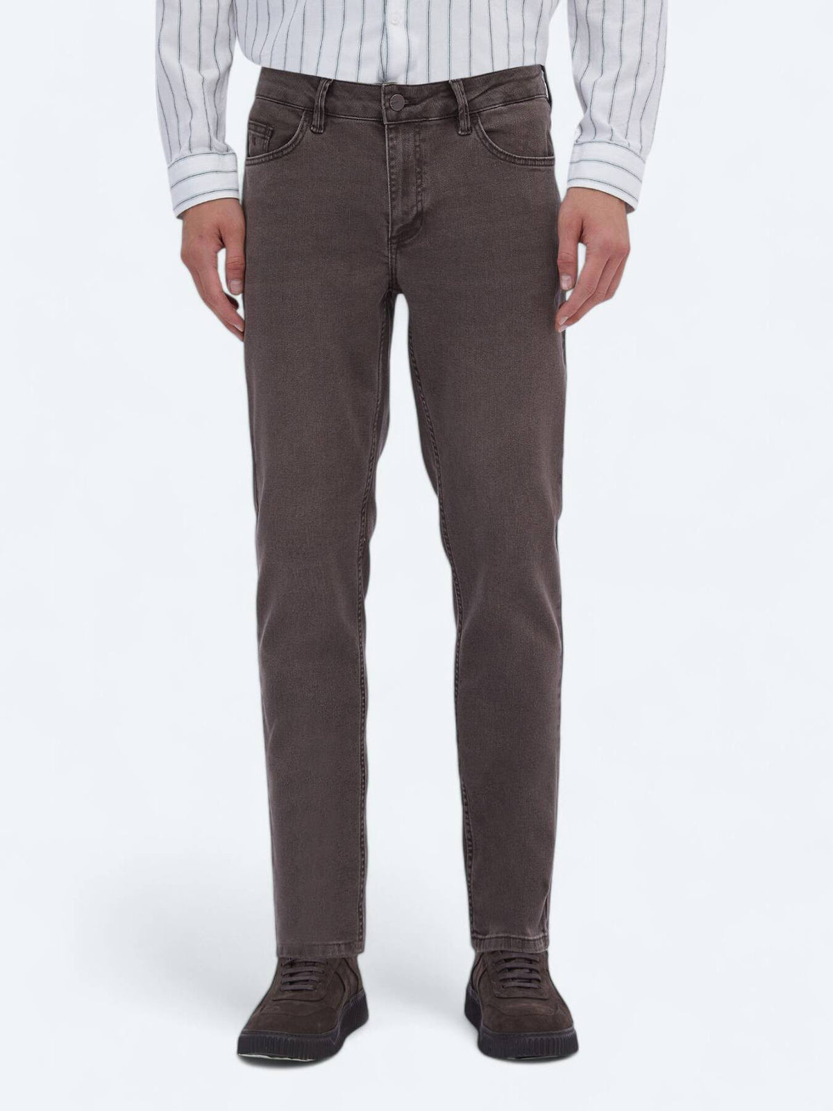 Braune Velours Slim Fit Jeanshose
