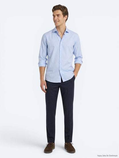 Blaues Klassisches Baumwollhemd Regular Fit
