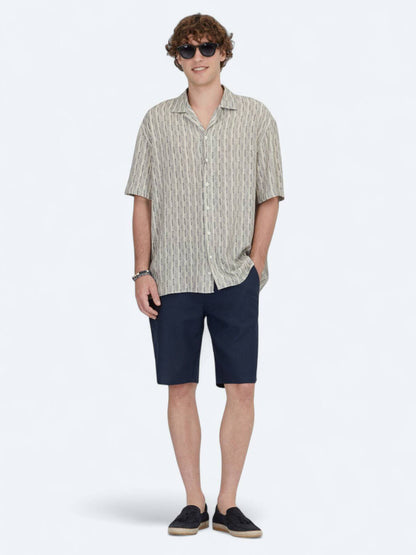 Blaues Muster Oversize Weaving Freizeithemd