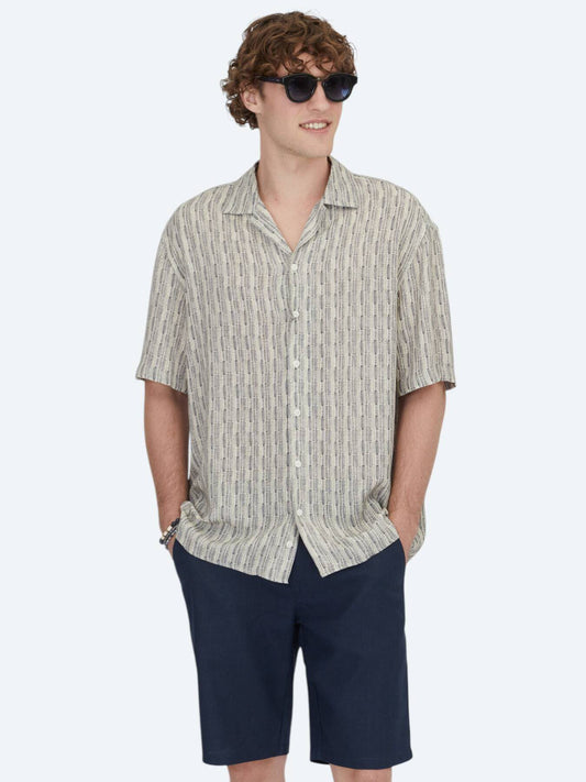 Blaues Muster Oversize Weaving Freizeithemd