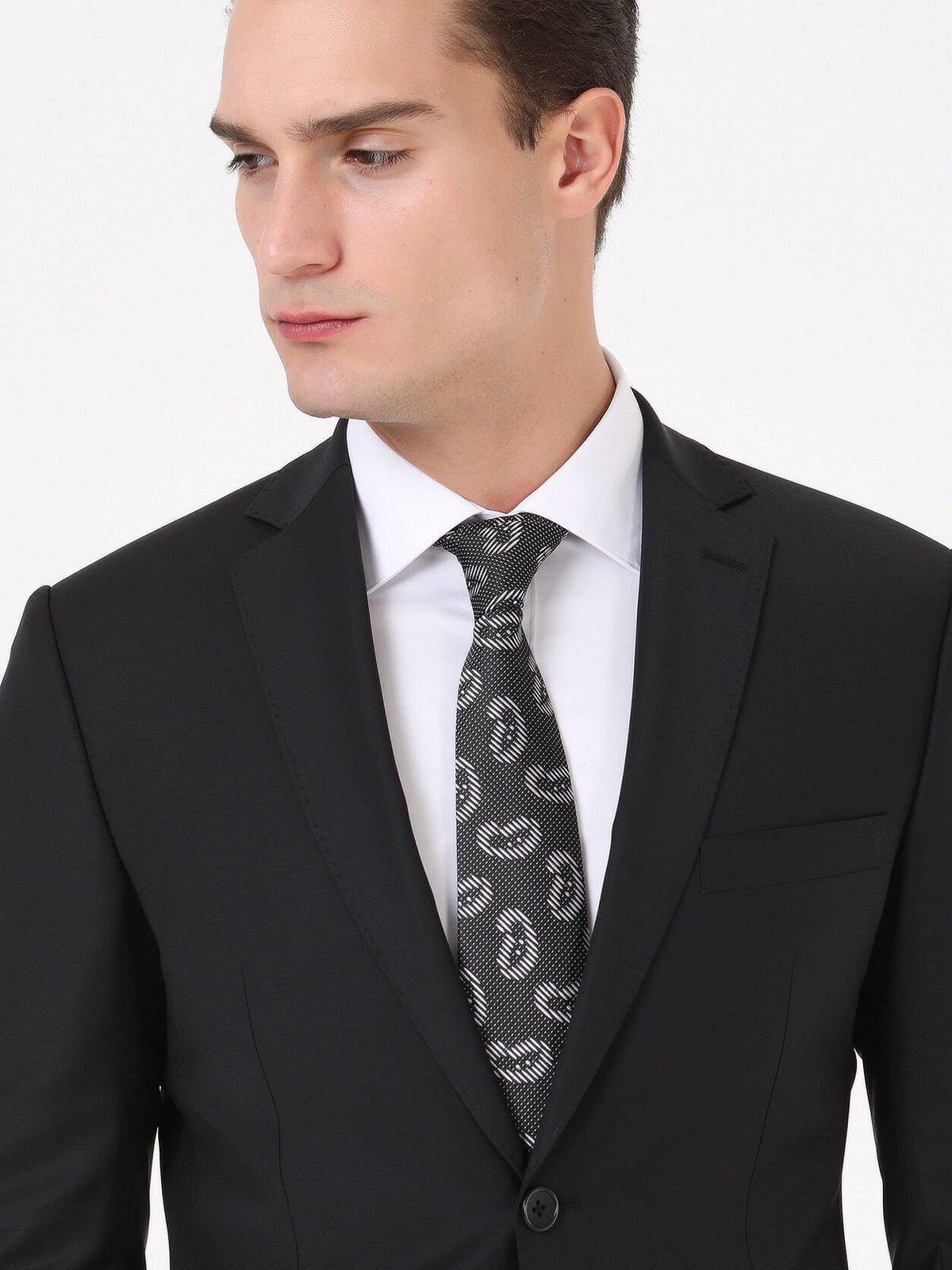 Schwarzer schlichter Wollanzug Regular Fit