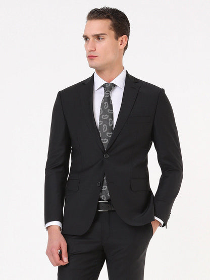 Schwarzer schlichter Wollanzug Regular Fit