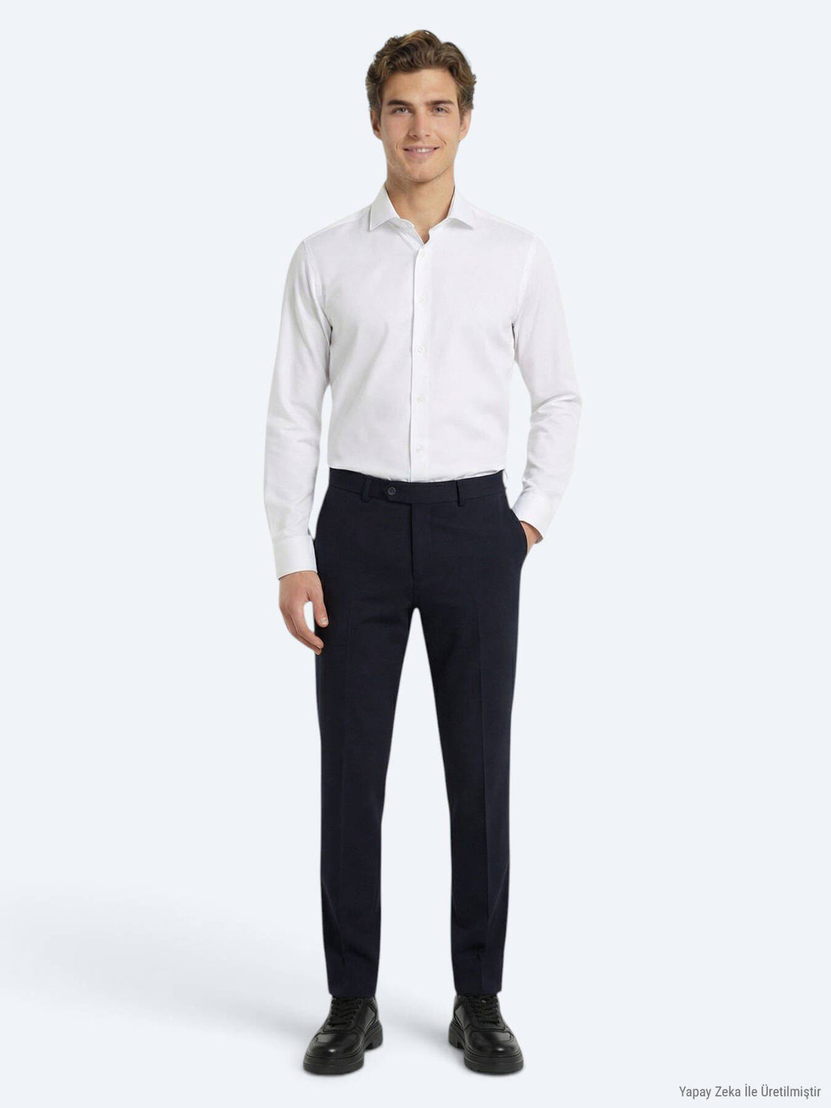 Marineblaue Webstoff-Hosen aus Wolle