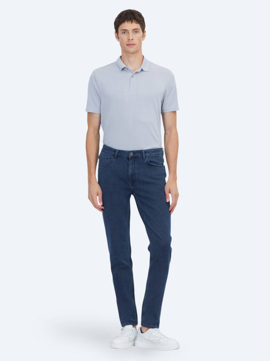 Marineblaue Velours Jeanshose, Slim Fit