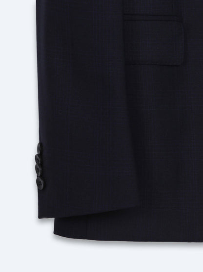 Marineblau Karierter Anzug 100% Wolle