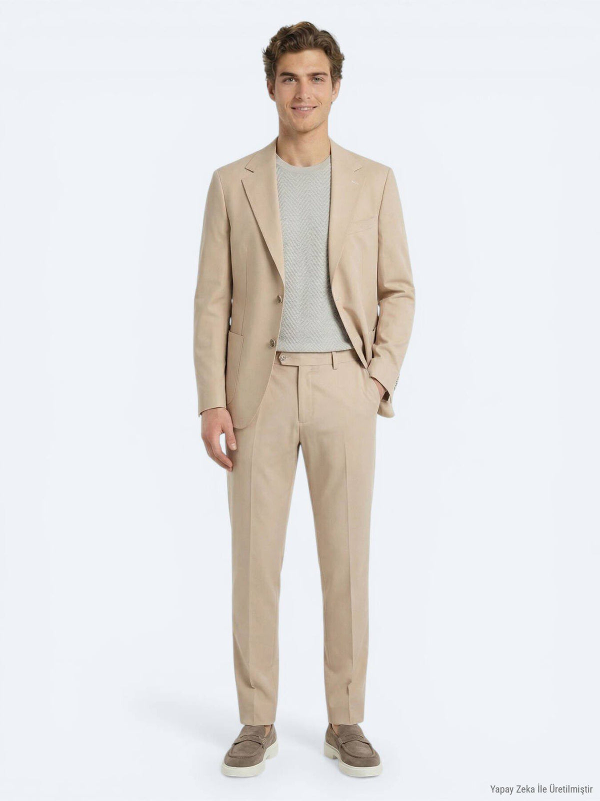 Beige Schlicht Moderner Anzug