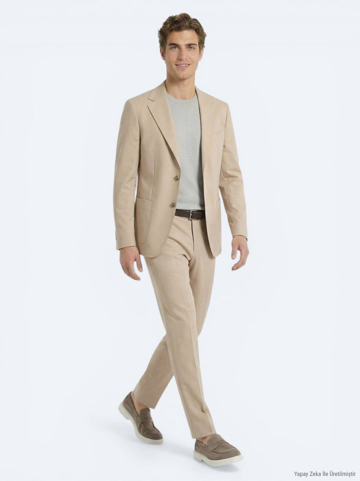 Beige Schlicht Moderner Anzug