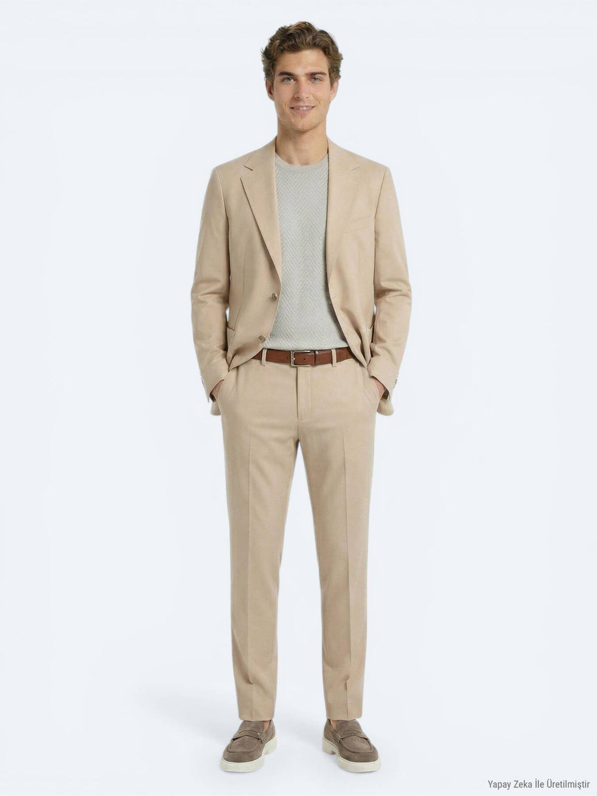 Beige Schlicht Moderner Anzug