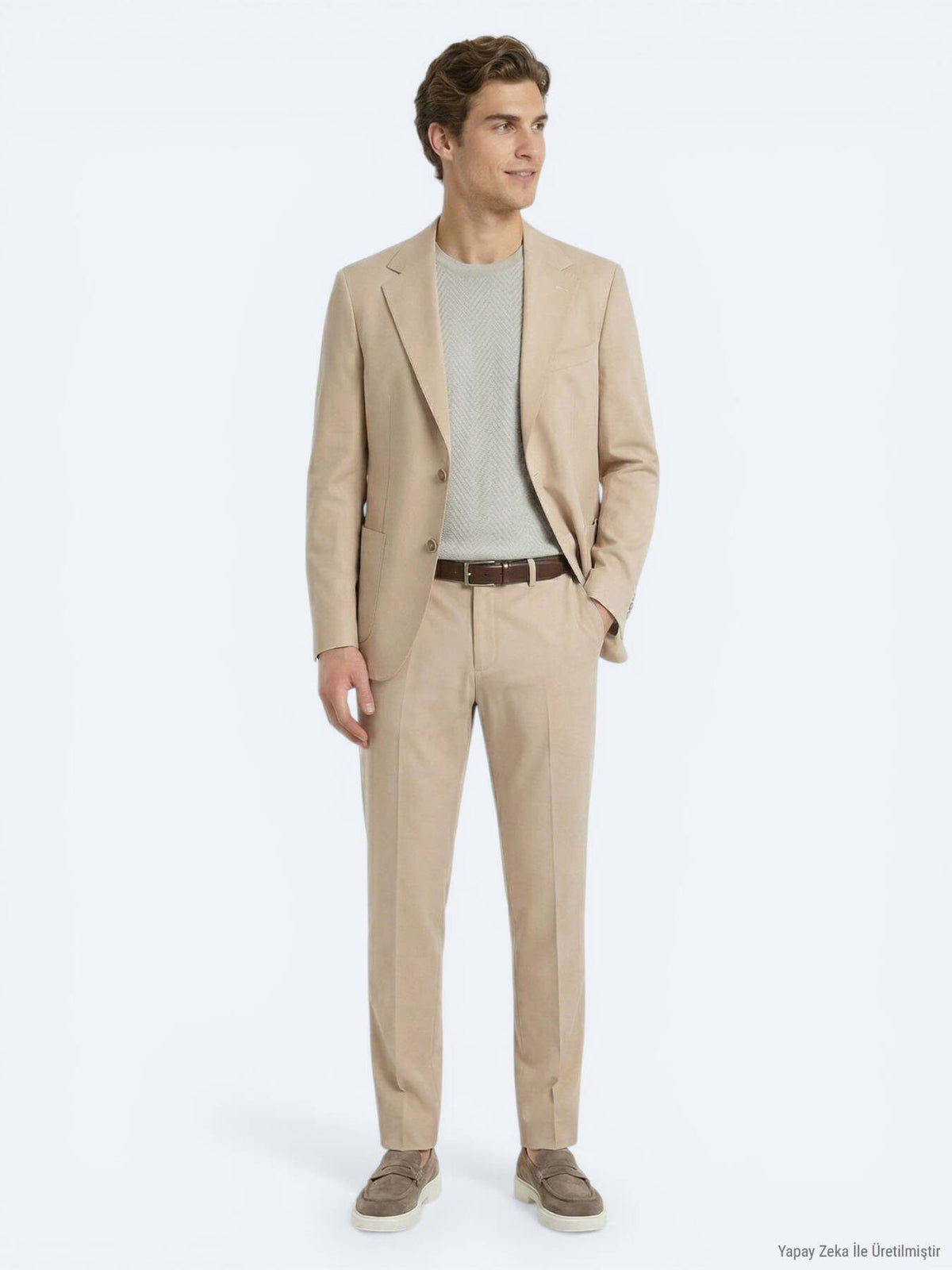 Beige Schlicht Moderner Anzug