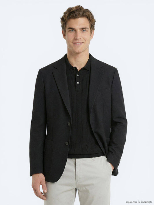 Schwarze Micro Modern Fit Wolljacke