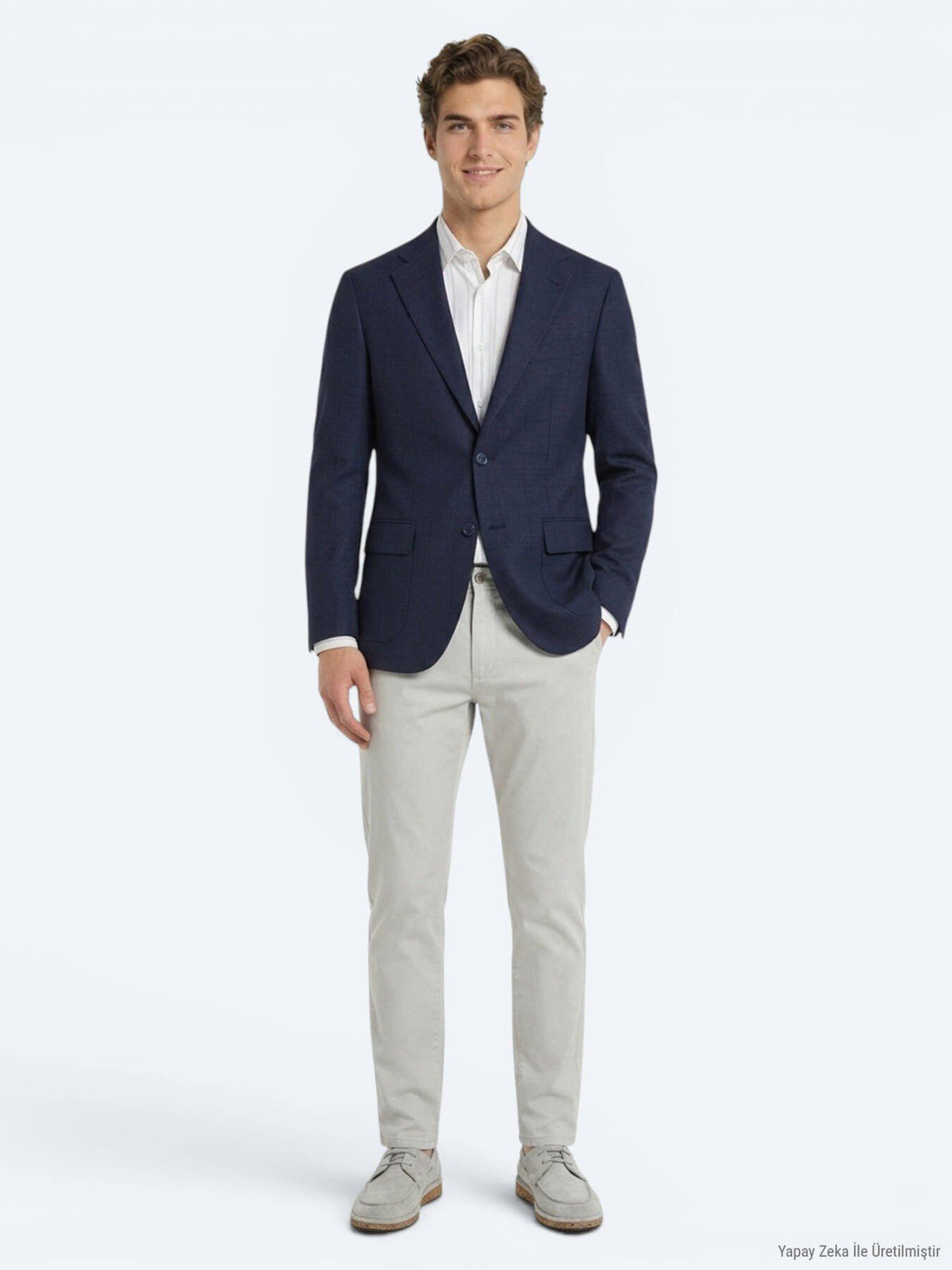 Marineblaue Micro Modern Fit Wolljacke