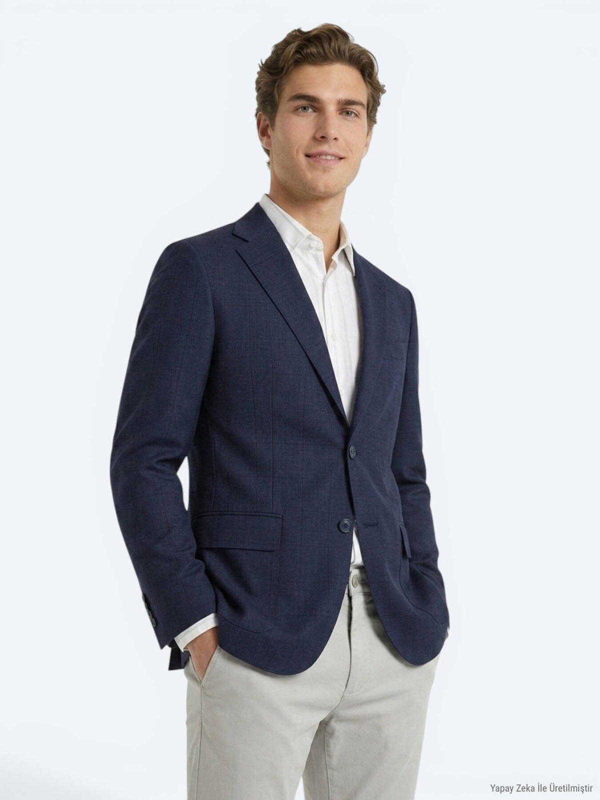 Marineblaue Micro Modern Fit Wolljacke